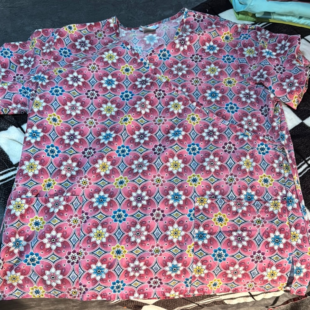 Floral Pink Scrub Top